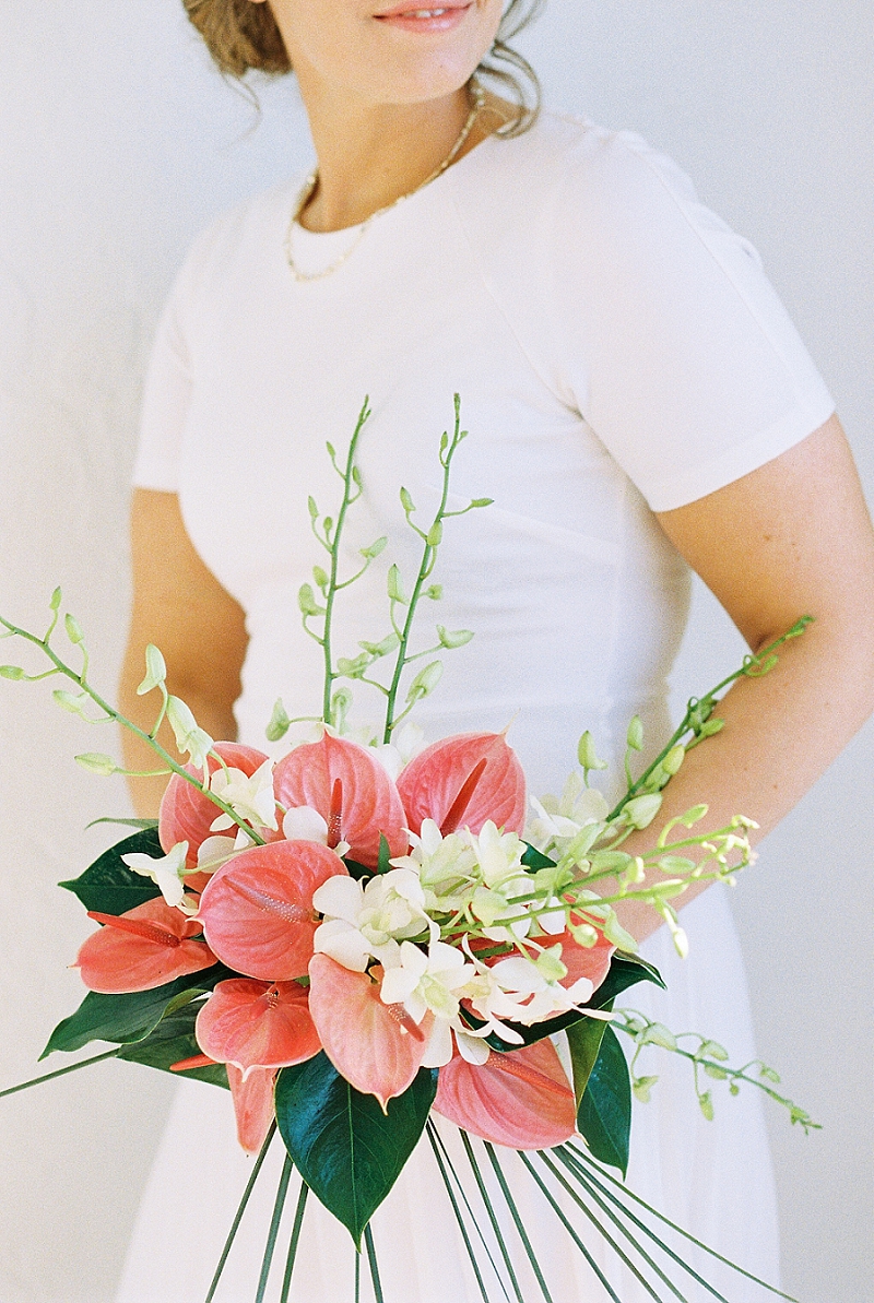 film wedding with tropical bouquet in florida